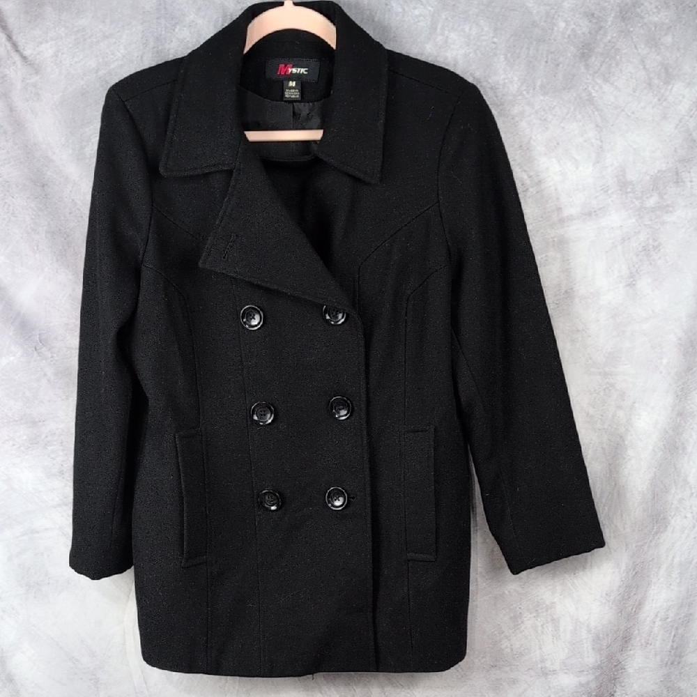 Mystic Black Double-Breasted Pea Coat